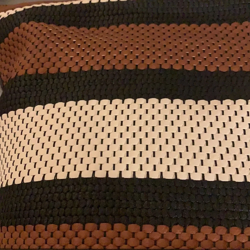 The Sak Brown Black White Striped Woven Hobo Bag